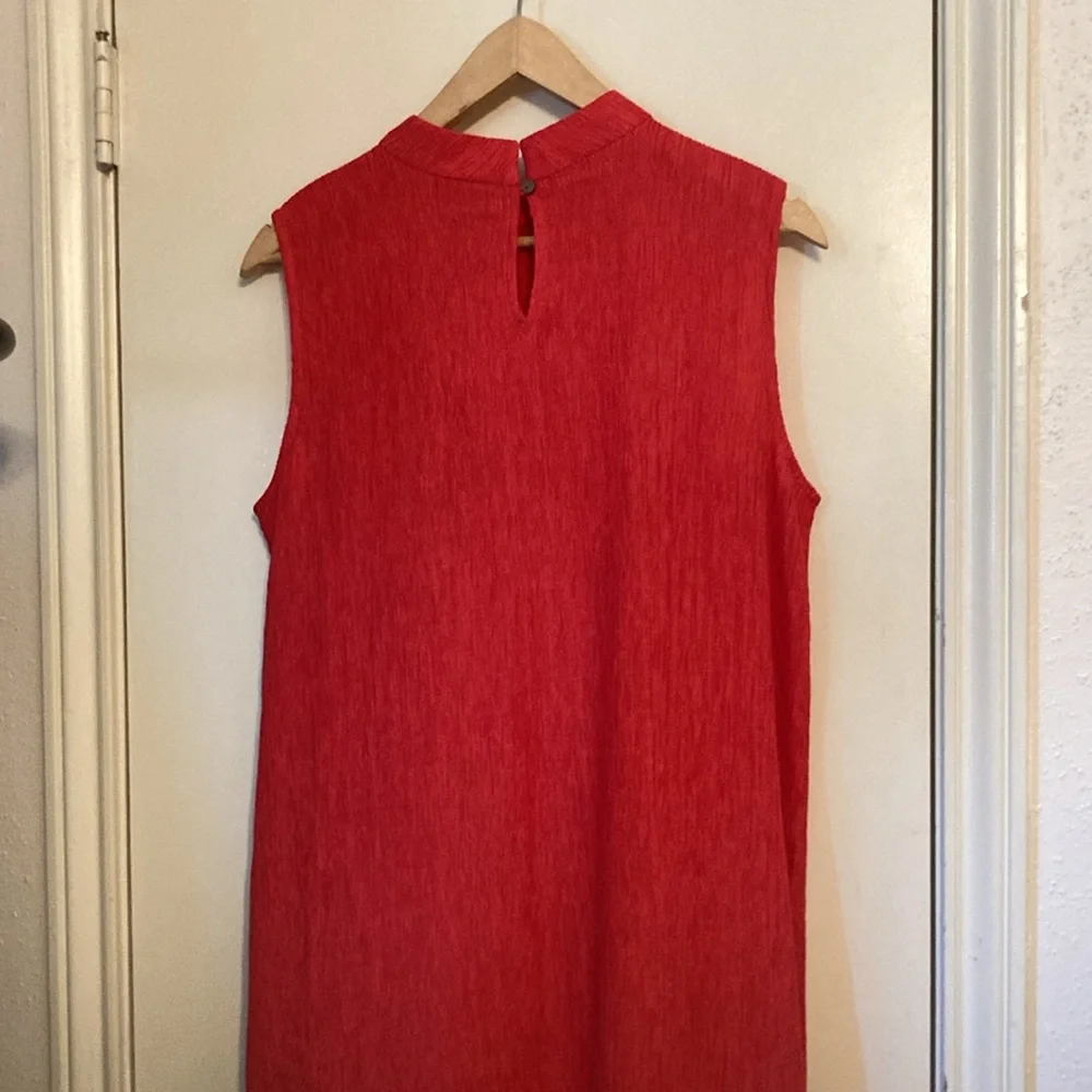 Eileen Fisher Orange Woven Plissé Mock Neck Dress| Sz S/P Pre Owned condition - Picture 7 of 13